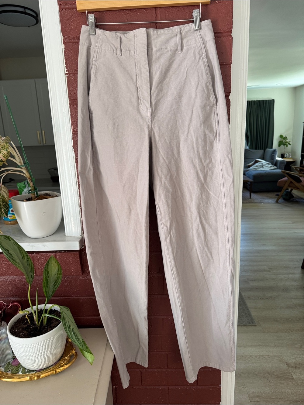 Artizia Wilfred Free Light Taupe Barrel Leg Cotton Blend Trousers Size 8